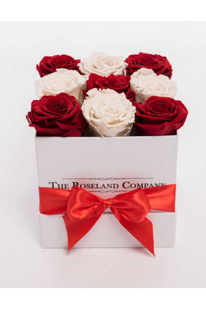 Quadratische Box mit Infinity Rosen