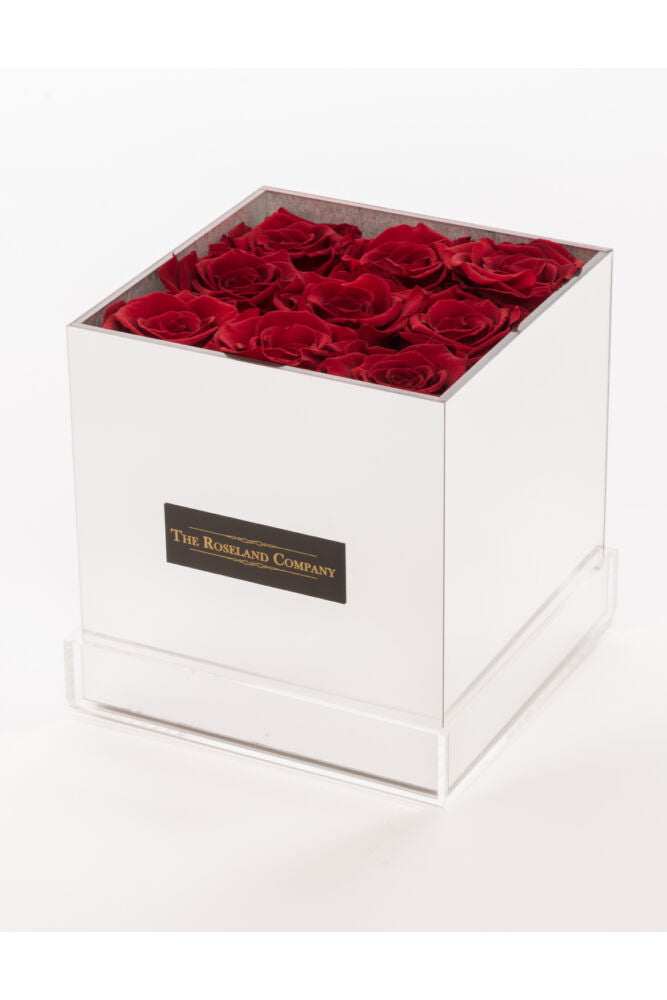 Quadratische Spiegelbox mit Infinity Rosen
